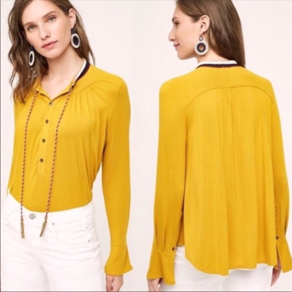 Anthropologie Akemi Kim Mustard Golden Tassel Top